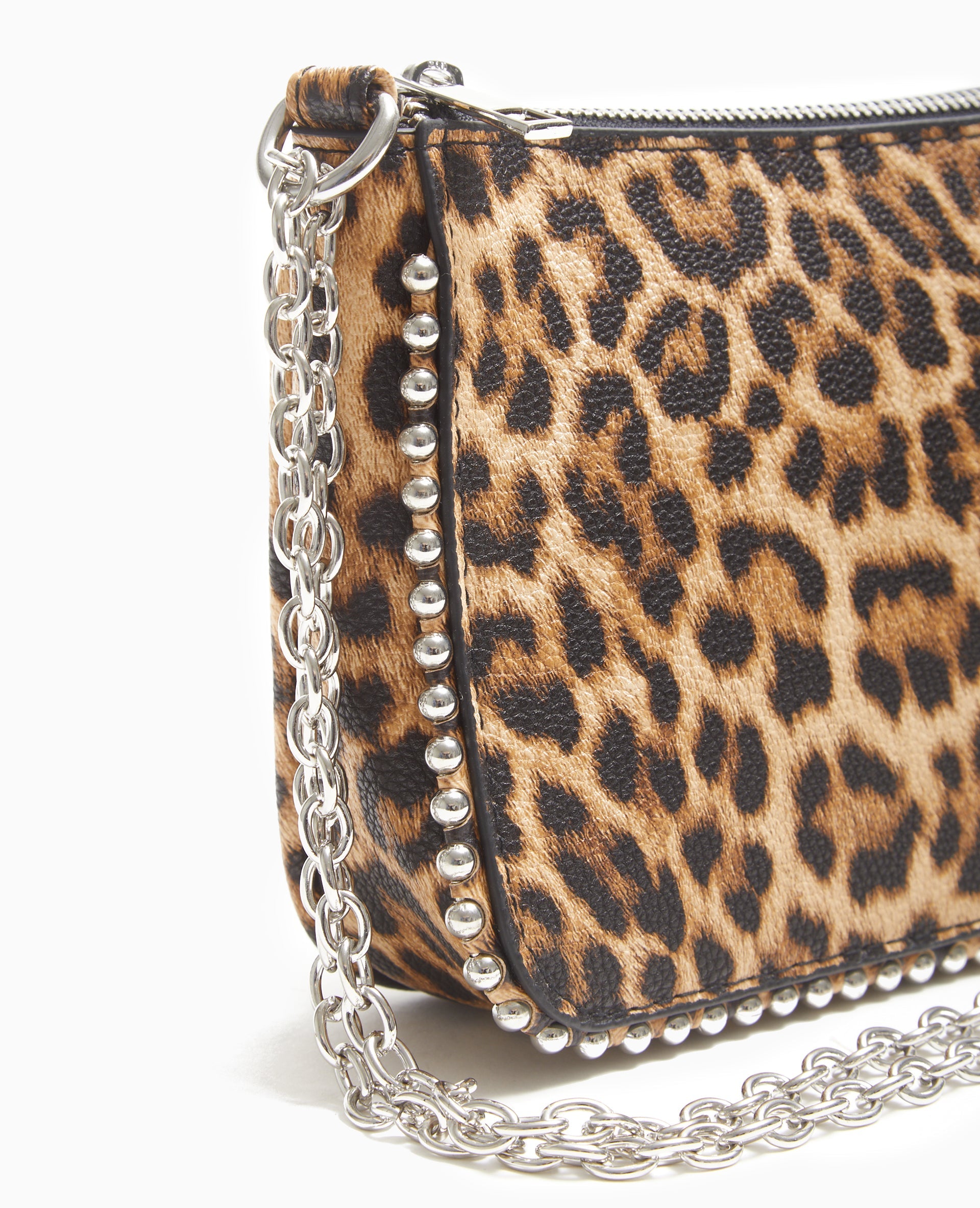 Sac pochette motif léopard avec chaînette et clous