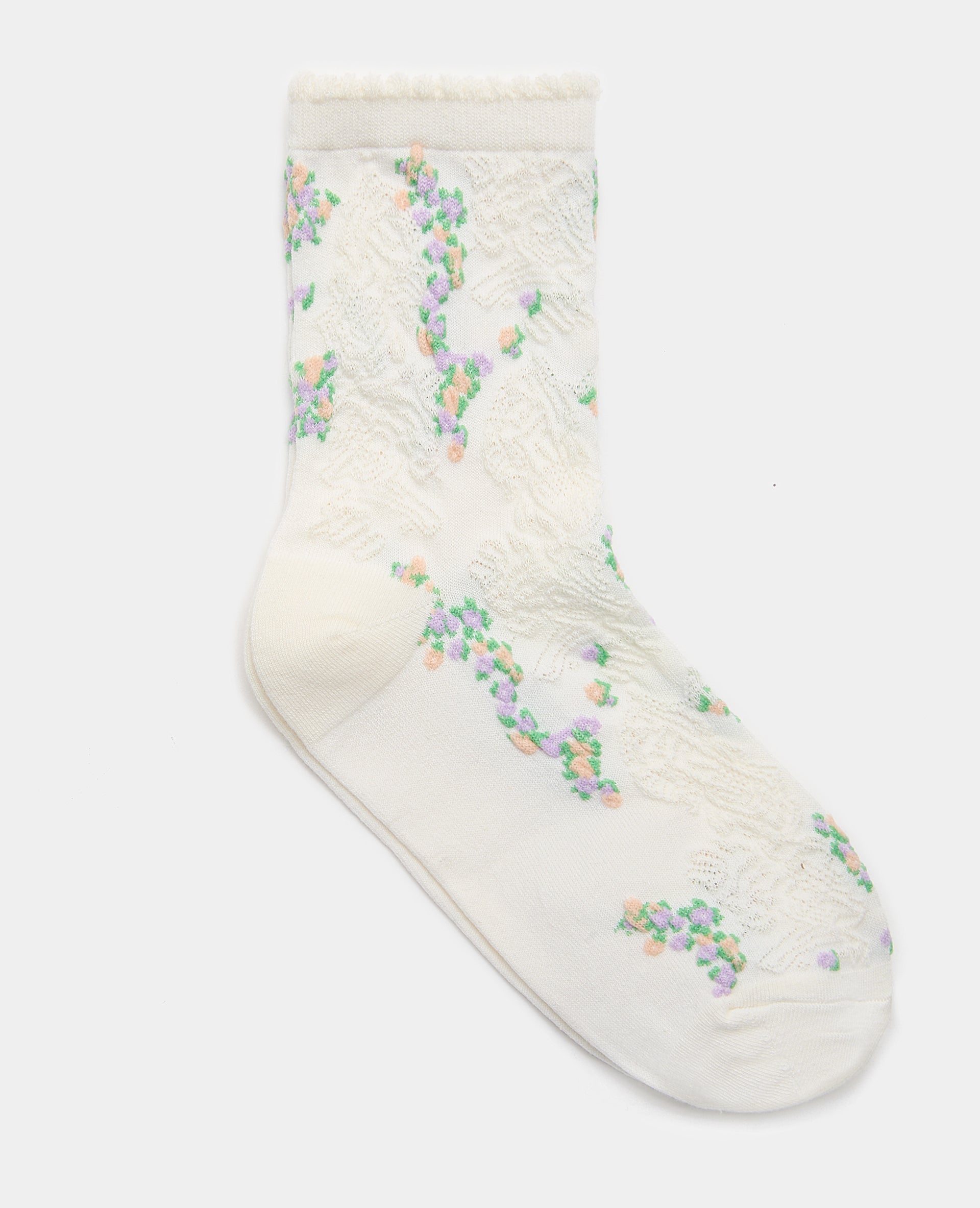 Paire de chaussettes avec fleurs et maille fantaisie
