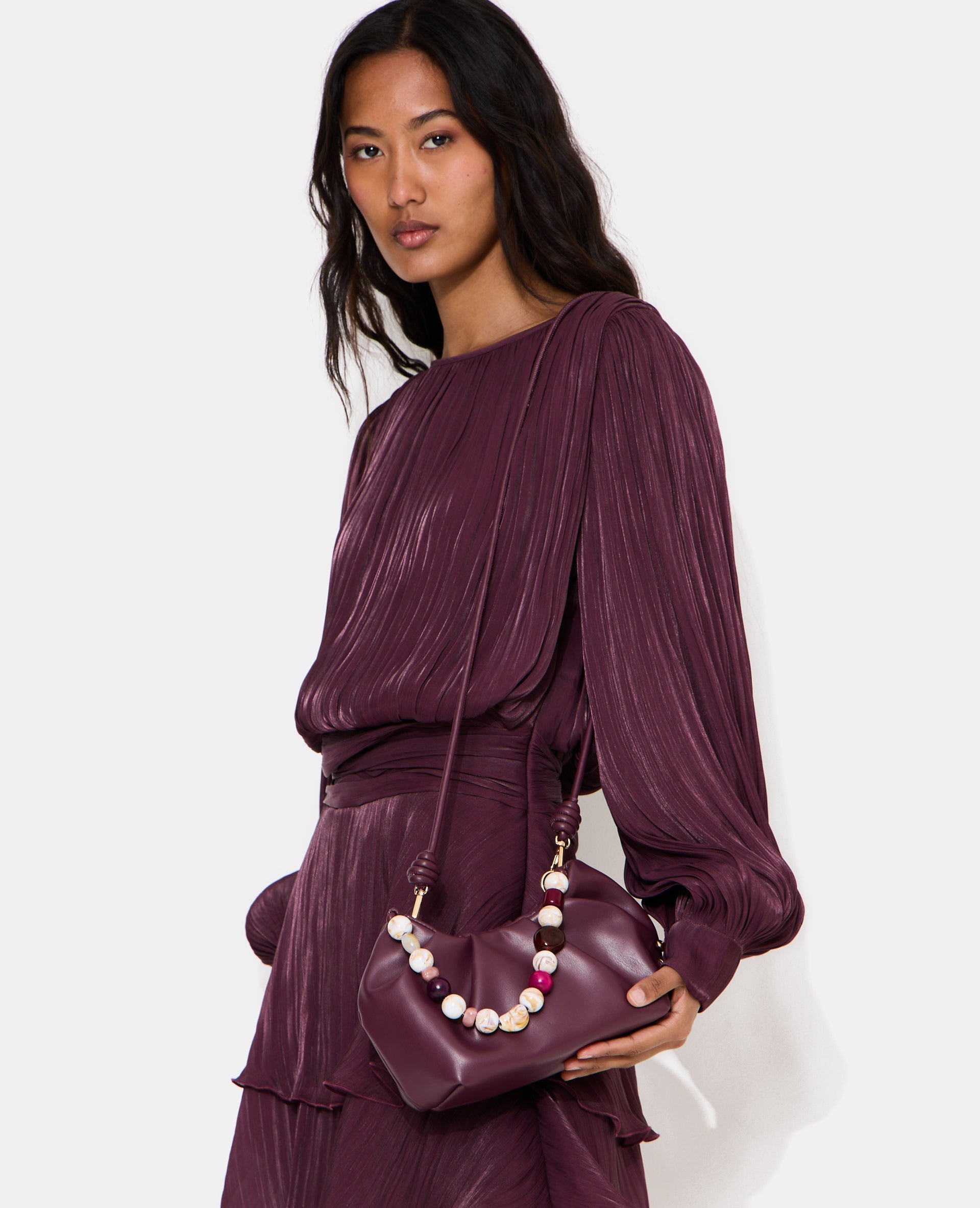 Sac en simili avec poignée perles et bandoulière