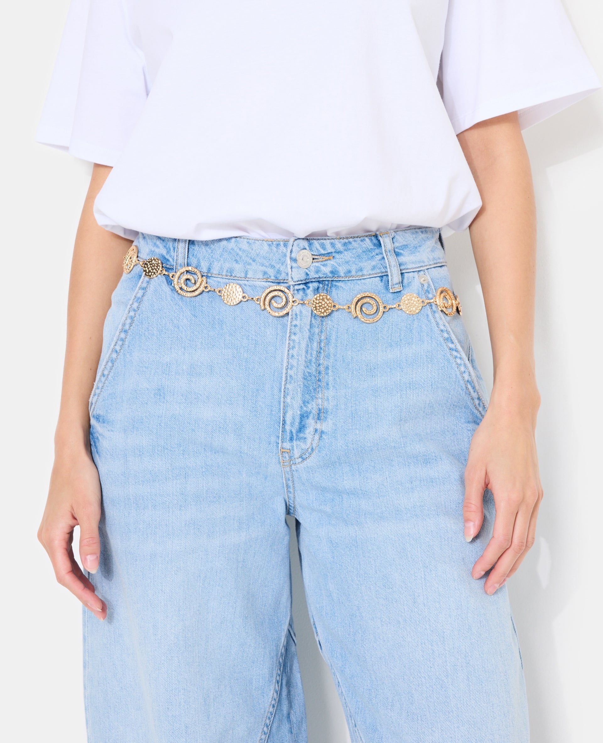 Ceinture chaîne avec pastilles et spirales martelées